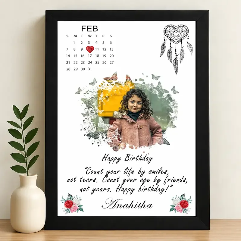 IGIFTZI Birthday Butterfly Portrait Photo Frame with Date & Name | Personalized Wall Gift
