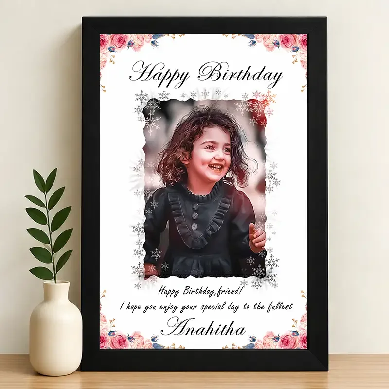 IGIFTZI Birthday Snowflake Portrait Photo Frame with Name & Personal Wish | Customized Wall Gift
