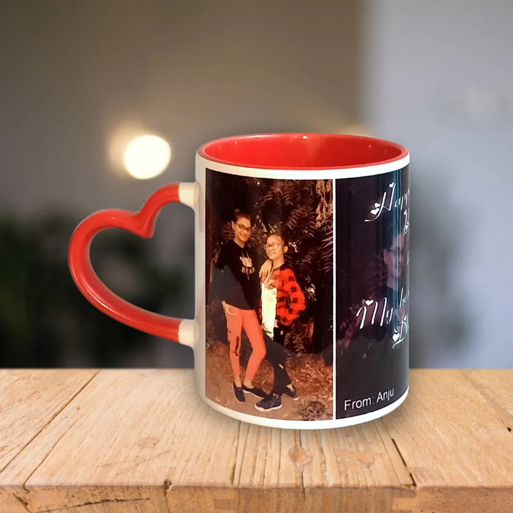 Red Heart Handle Coffee Mug