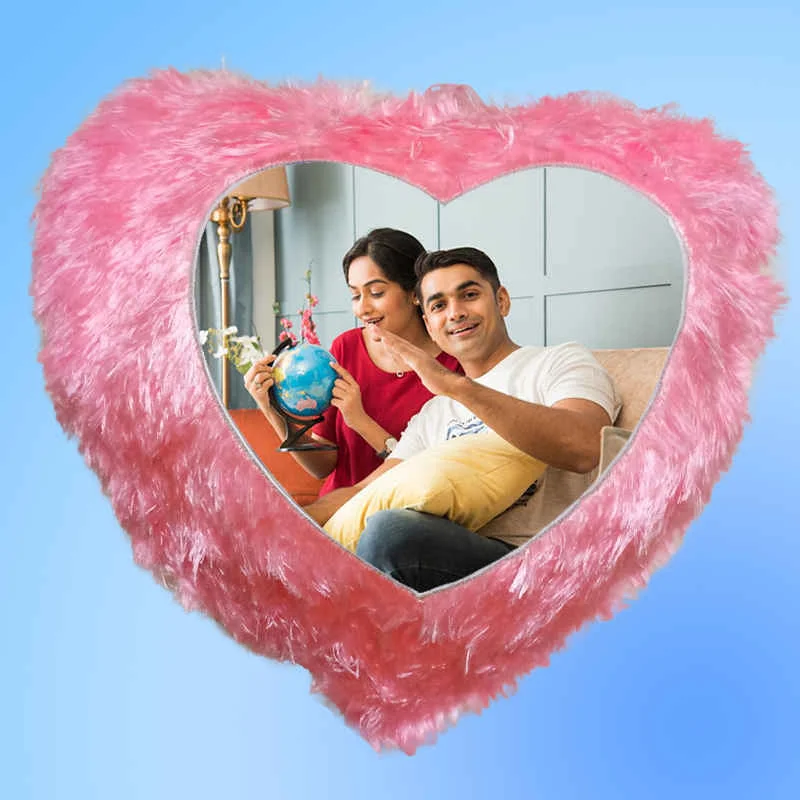 Heart Shape Pink Fur Pillow (Cusion)
