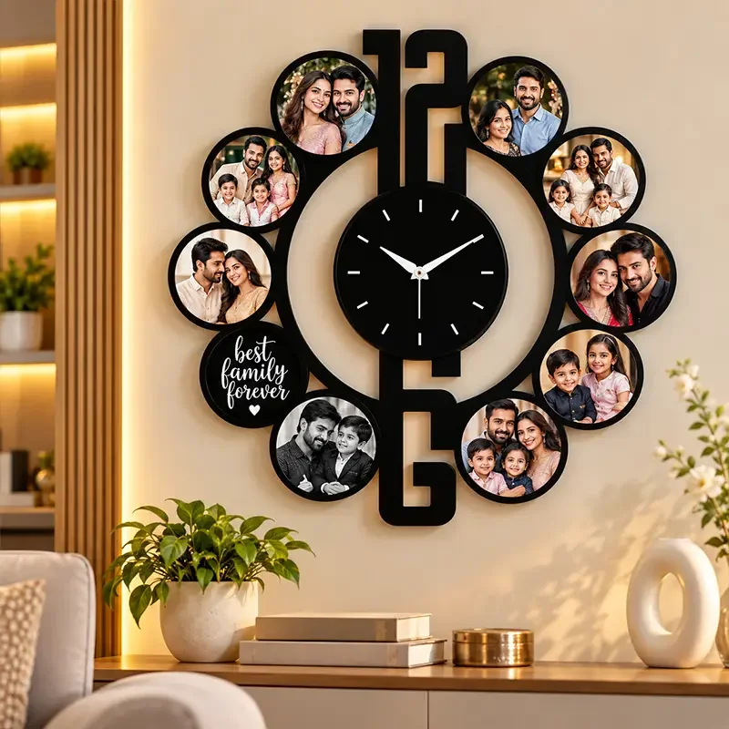 9 Photo Family Forever Ring Personalized Wall Clock