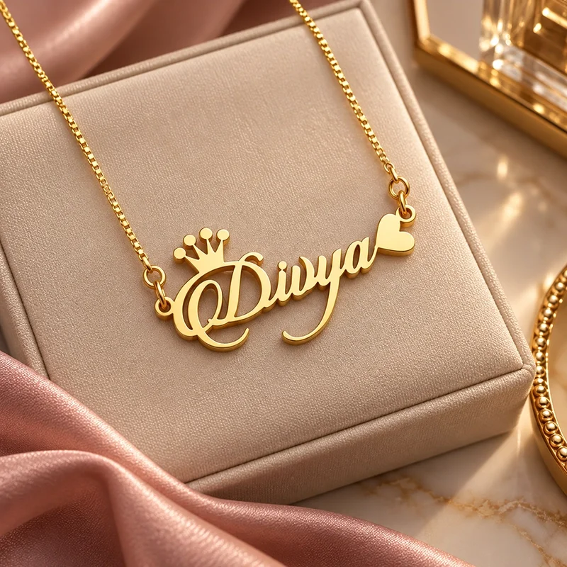 Crown & Heart Personalized Name Necklace – Custom Jewellery | IGIFTZI