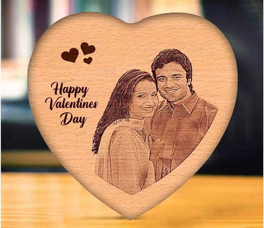 Wooden Engraved Heart Photo Frame (7 x 7 )