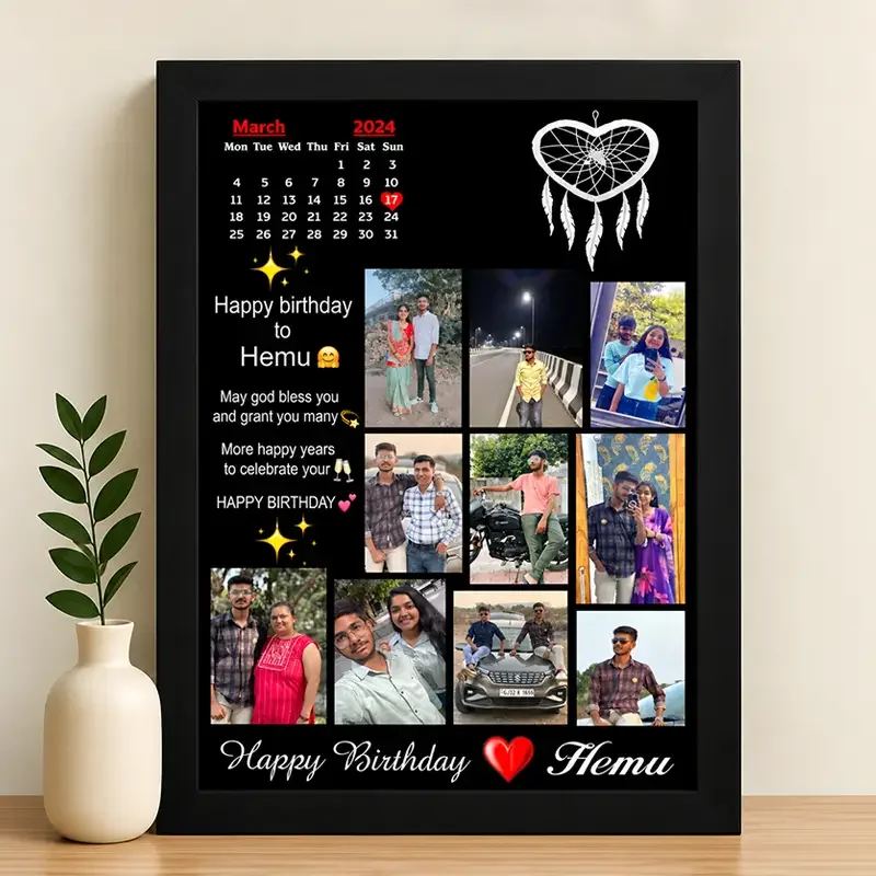 IGIFTZI Personalized Birthday Photo Collage Wall Frame – Custom Wooden Photo Frame with Name & Memories