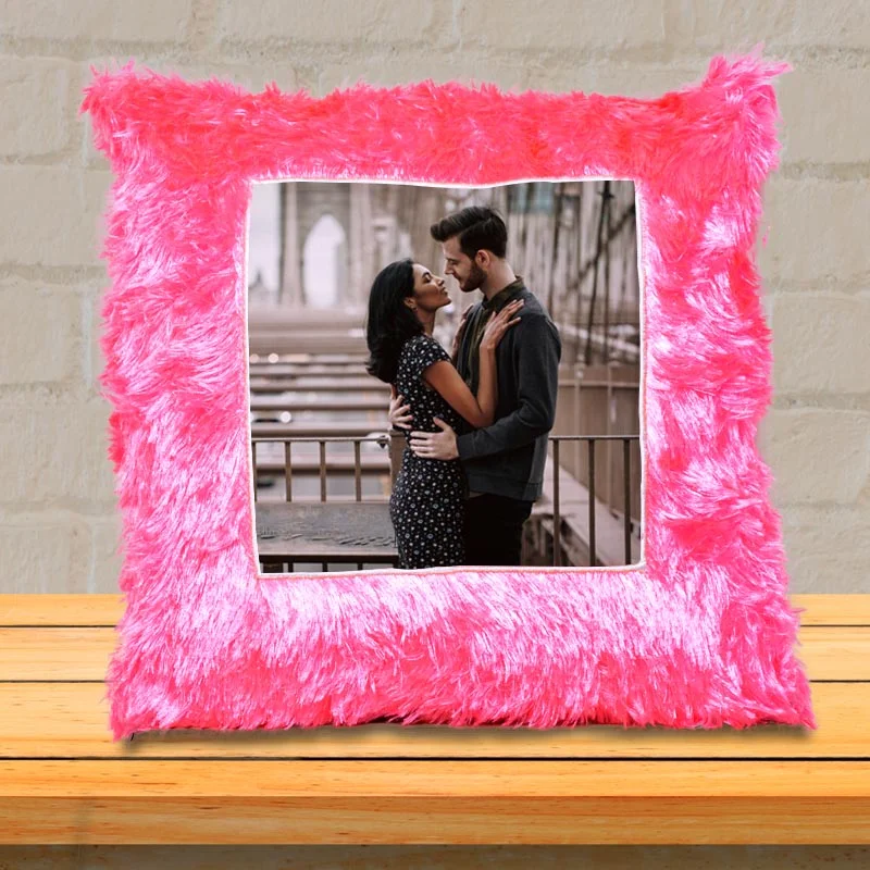 Square Shape Pink Fur Pillow (Cusion)