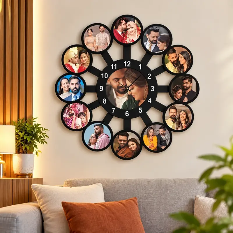 13 Photo Circle Collage Personalized MDF Wall Clock