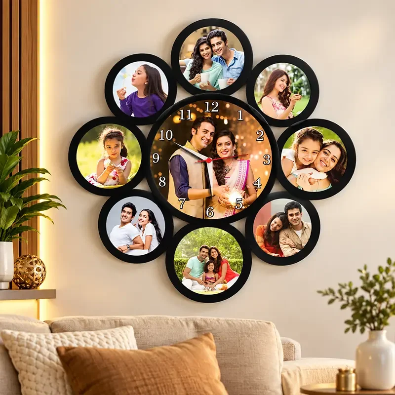9 Photo Family Bloom Personalized Collage Wall Clock