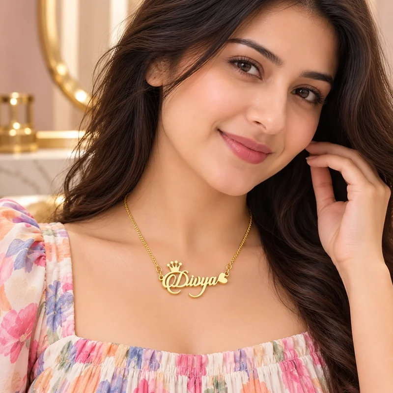 Crown & Heart Personalized Name Necklace – Custom Jewellery | IGIFTZI