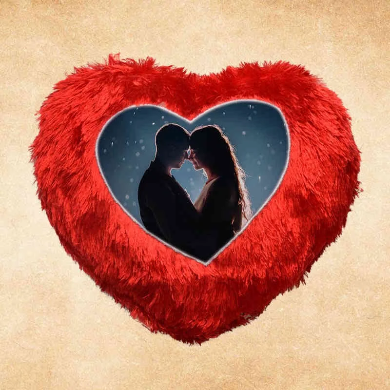 Heart Shape Red Fur Pillow (Cusion)
