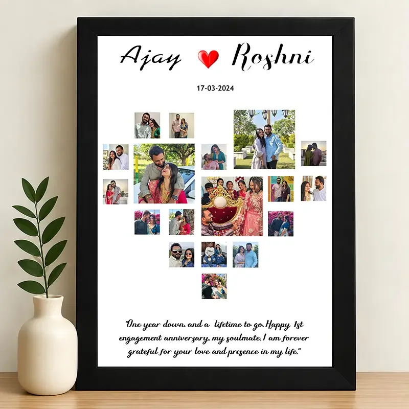 IGIFTZI Our Love Journey Heart Collage Frame | Personalized Engagement Anniversary Photo Gift