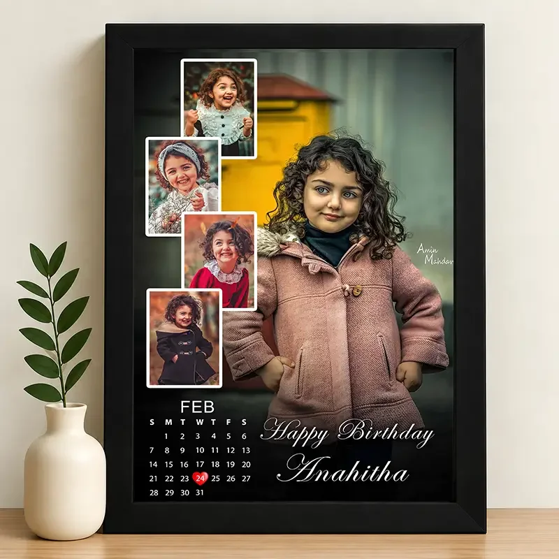 GIFTZI Birthday Memory Timeline Photo Frame with Calendar | Personalized Multi Photo Wall Frame