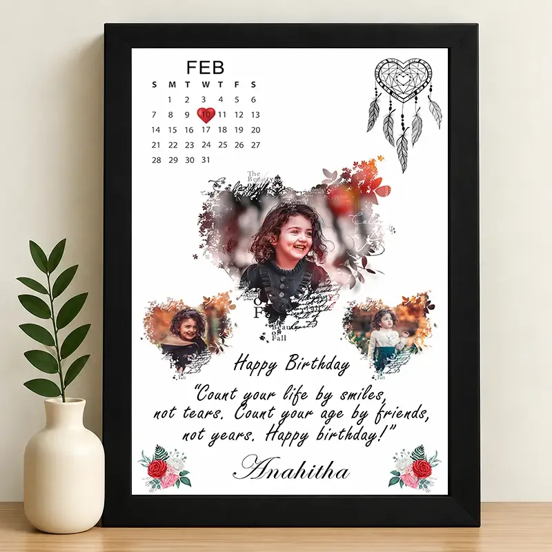 IGIFTZI Personalized Birthday Calendar Photo Frame with Name, Date & Photos | Custom Wall Gift