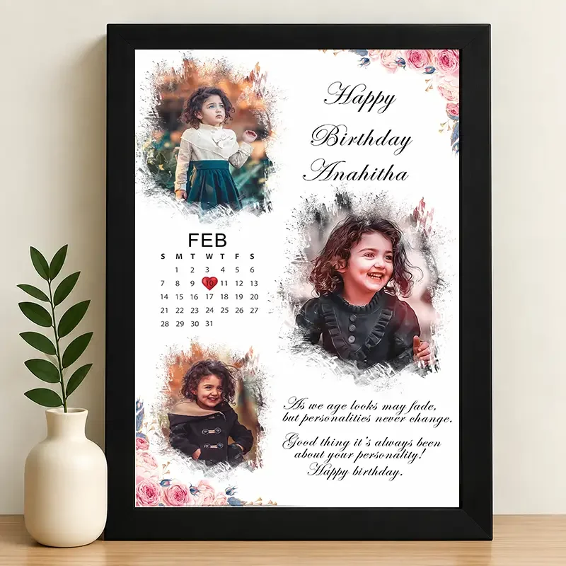 IGIFTZI Personalized Birthday Calendar Photo Frame with Name | Custom Birthday Wall Frame