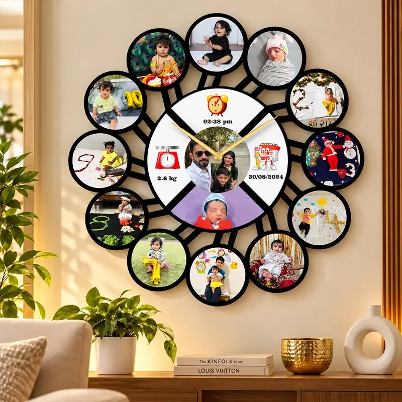 15 Photo Baby Milestone Memories Personalized Wall Clock