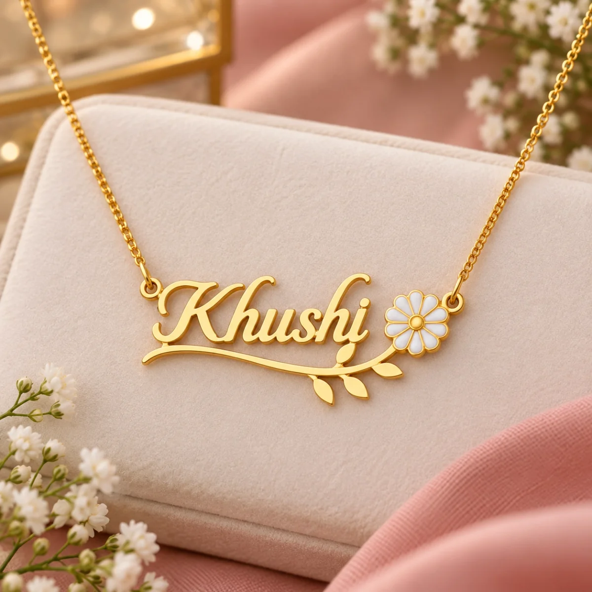 White Flower Personalized Name Necklace – Custom Jewelry by IGIFTZI