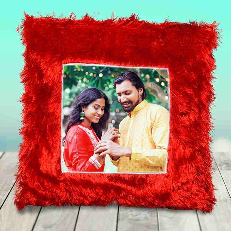 Square Shape Red Fur Pillow (Cusion)