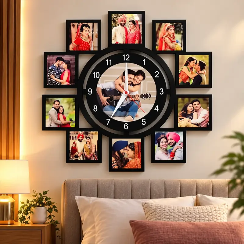 11 Photo Memory Gallery Personalized Wedding Wall Clock