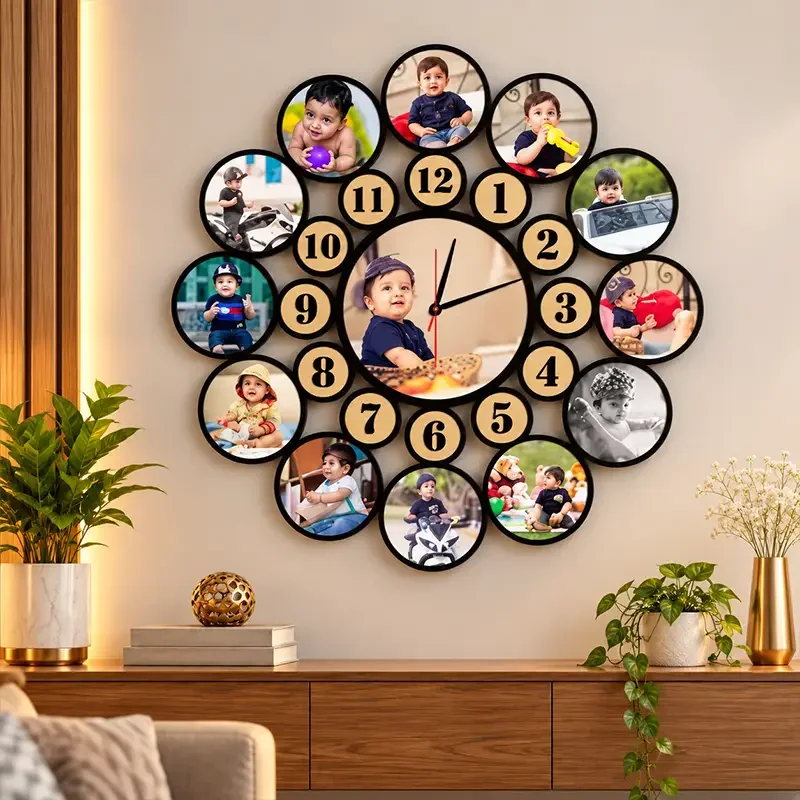 13 Photo Baby Memories Circular Collage Personalized Wall Clock