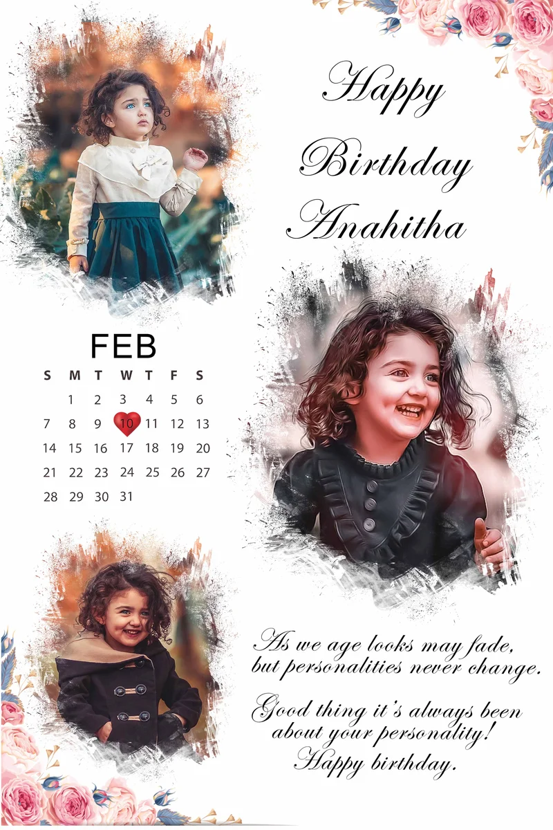 Personalized Birthday Calendar Photo Frame with Name & 3 Photos | Customized Birthday Gift | 8x12 Inch | IGIFTZI