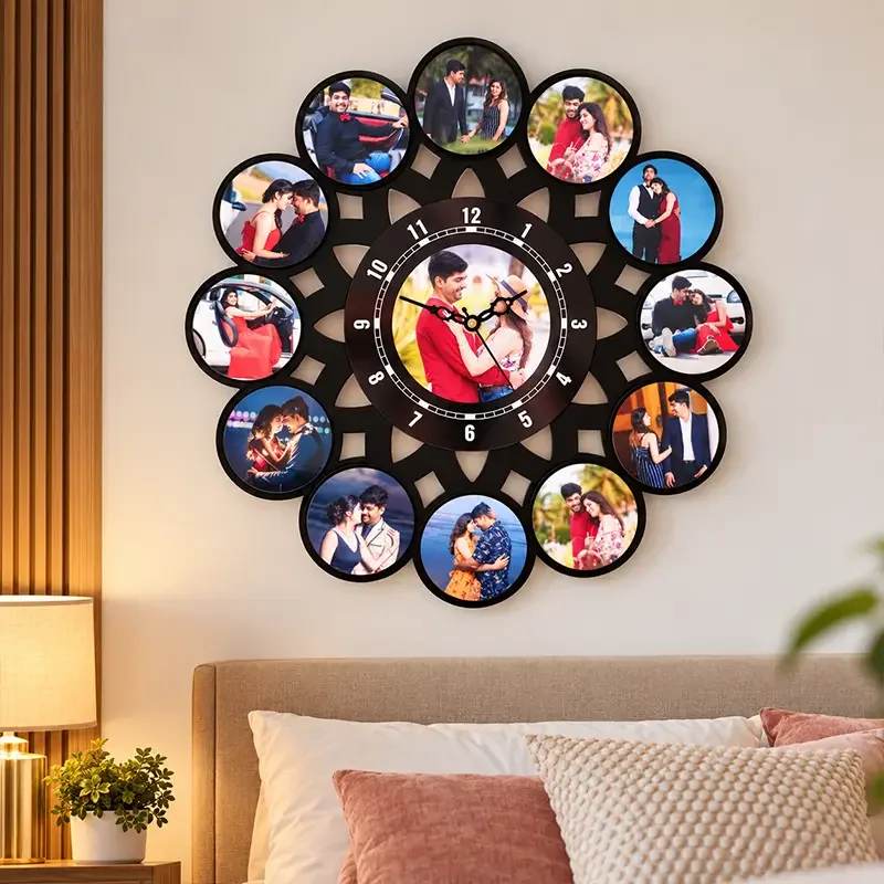 13 Photo Sunflower Circle Personalized Couple Wall Clock