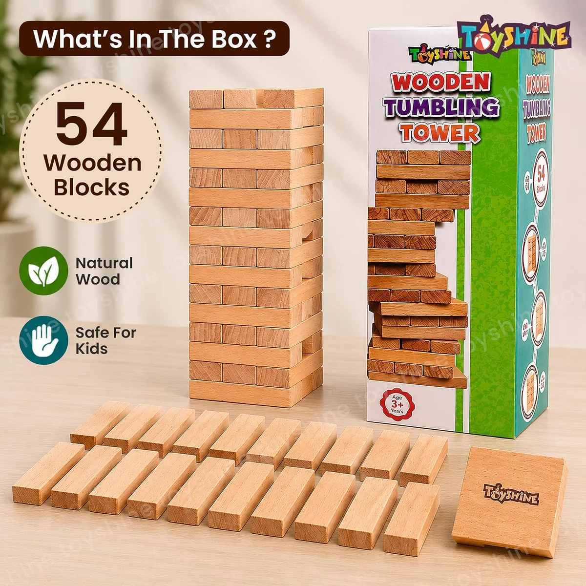 Wooden 54 Wooden Building Block, Party Game, Tumbling Tower Game for Kids and Adults 2
