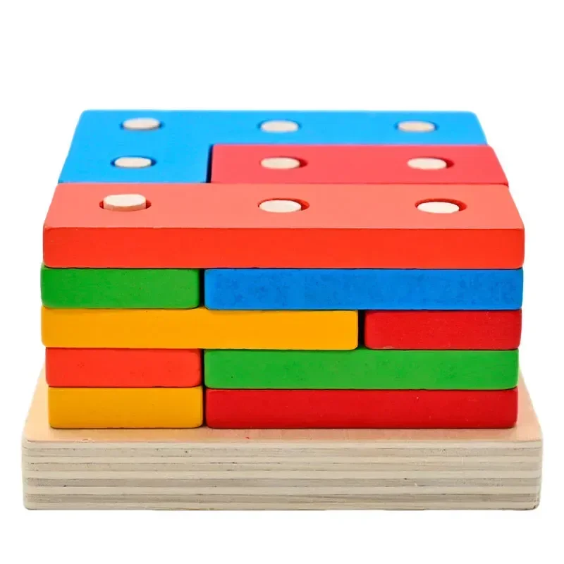 Toyly World™ Wooden Geometric Shape Sorting & Building Puzzle for Kids 3+ | Montessori Educational Stacking Toy 3