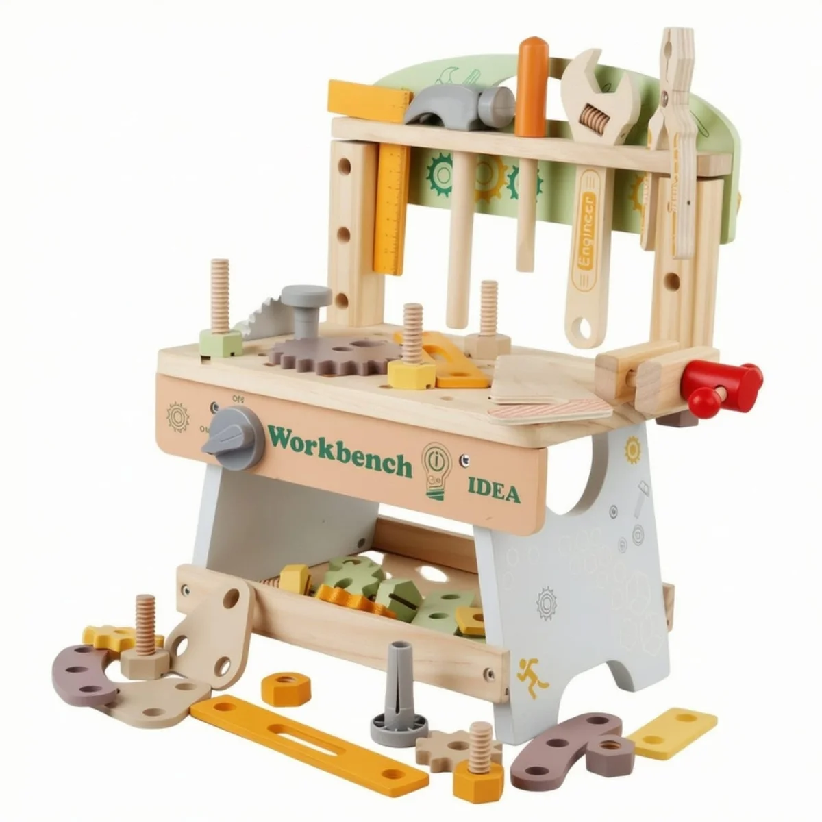 Toyly World™ Wooden Toy Workbench & Tool Set for Kids 4–6 Years | Pretend Play Construction Workshop