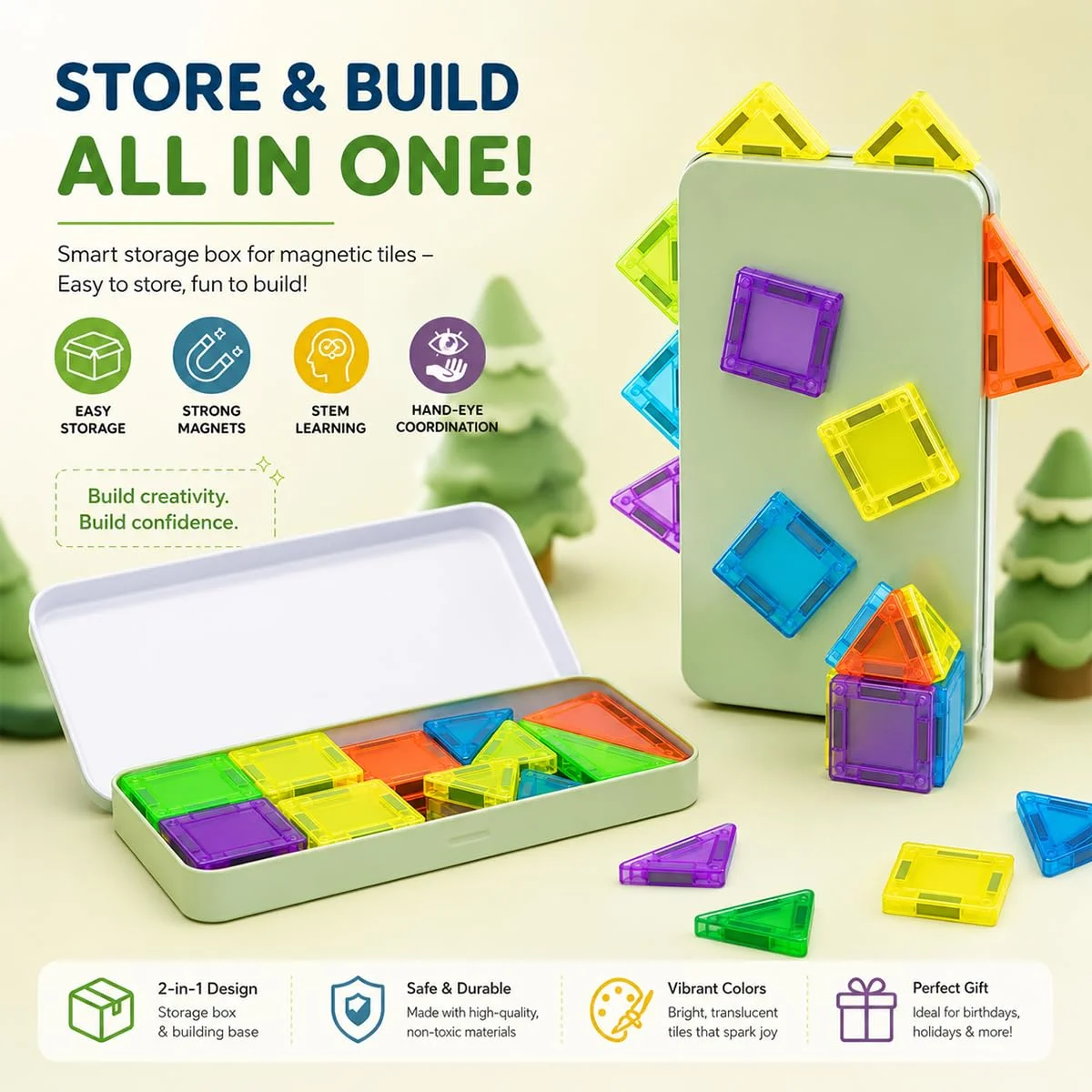 Toyly World™ Mini Magnetic Tiles Building Set for Kids 3+ | 26-Piece STEM Construction Toy with Travel Tin 2