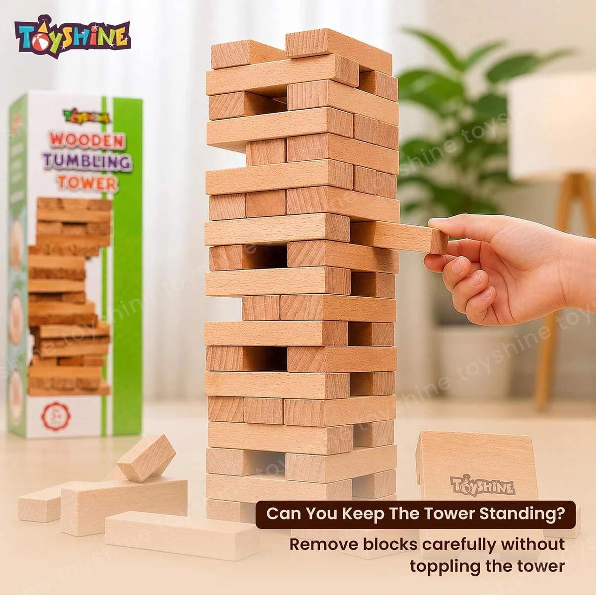 Wooden 54 Wooden Building Block, Party Game, Tumbling Tower Game for Kids and Adults 3
