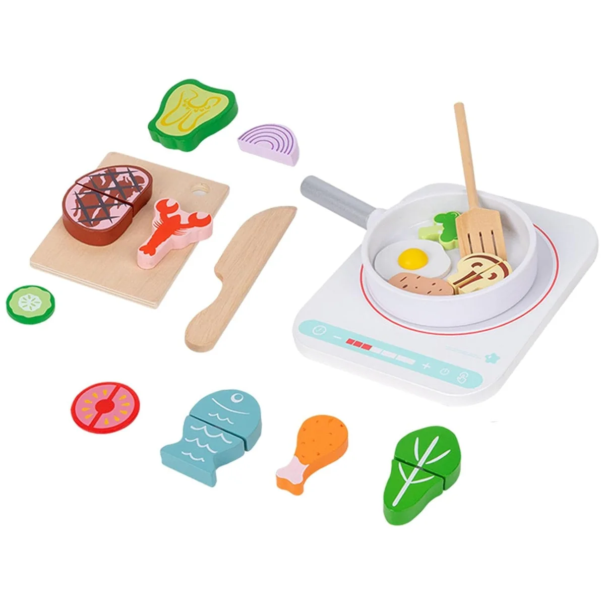 Toyly World™ Wooden Kitchen Pretend Play Set for Kids | Mini Cooking & Food Cutting Educational Toy 5