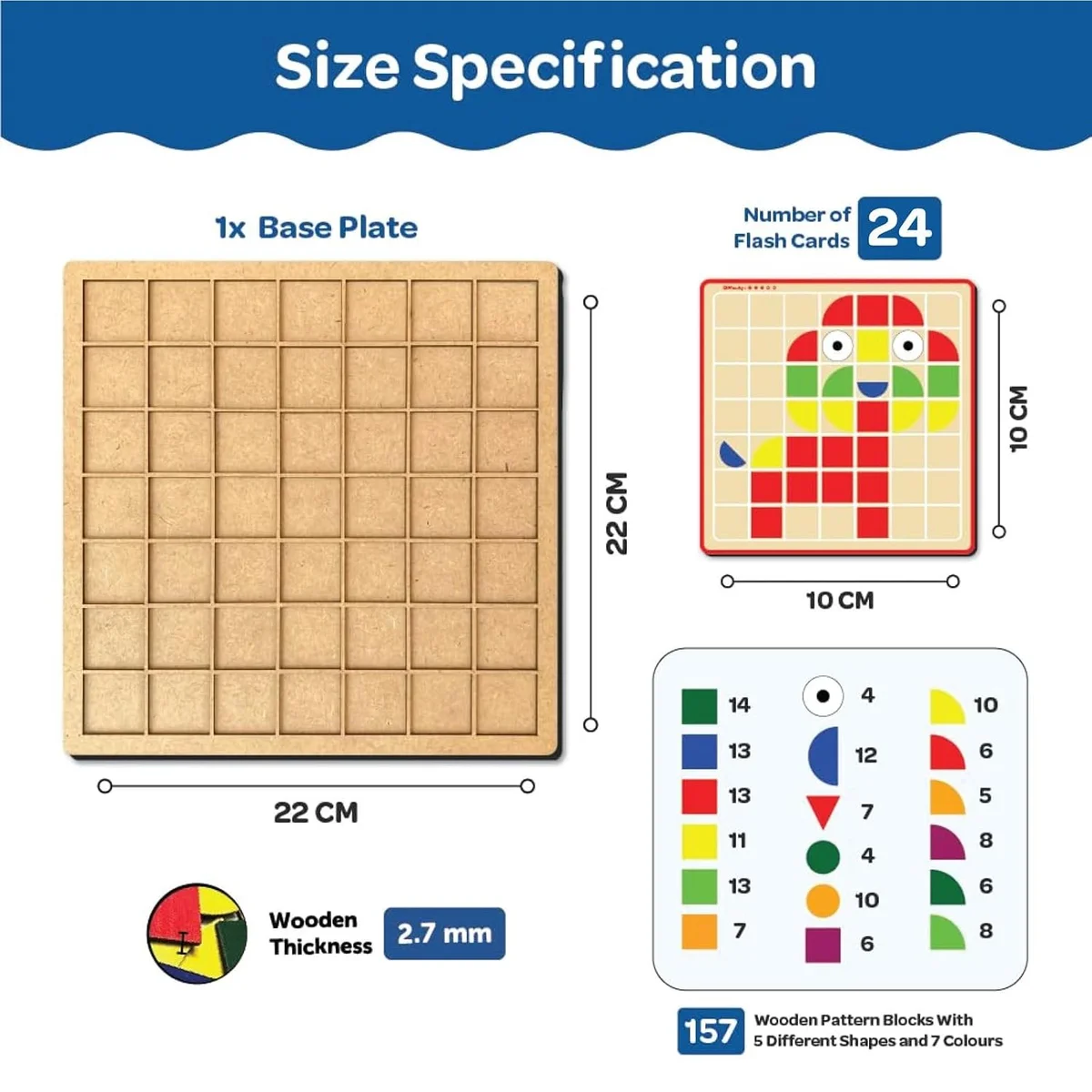 Toyly World™ Wooden Pattern Block Mosaic Puzzle for Kids 3+ | 157-Piece Shape Matching & 24 Design Cards | Montessori Educational Toy 2