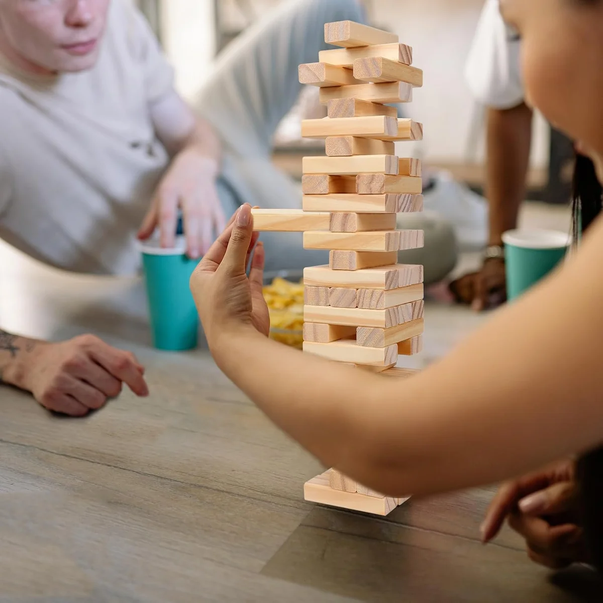 Tumble Tower Game for Kids and Adults, 54pcs Wooden Board Stacking Game for Family Game Night Classic Game,Mini Version 7