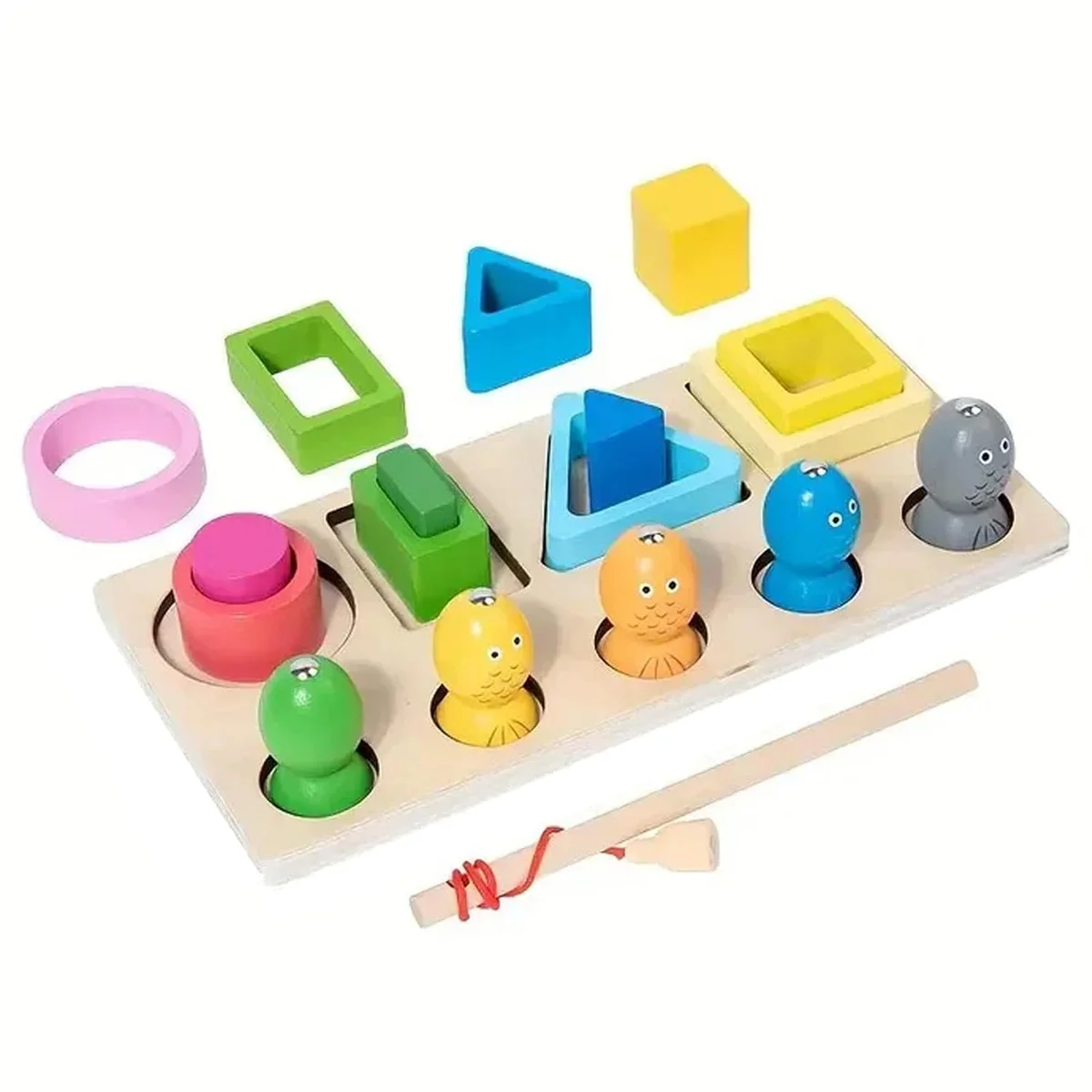 Toyly World™ 2-in-1 Wooden Colour Sorting & Magnetic Fishing Toy for Kids 3+ | Shape Matching & Pattern Learning Game