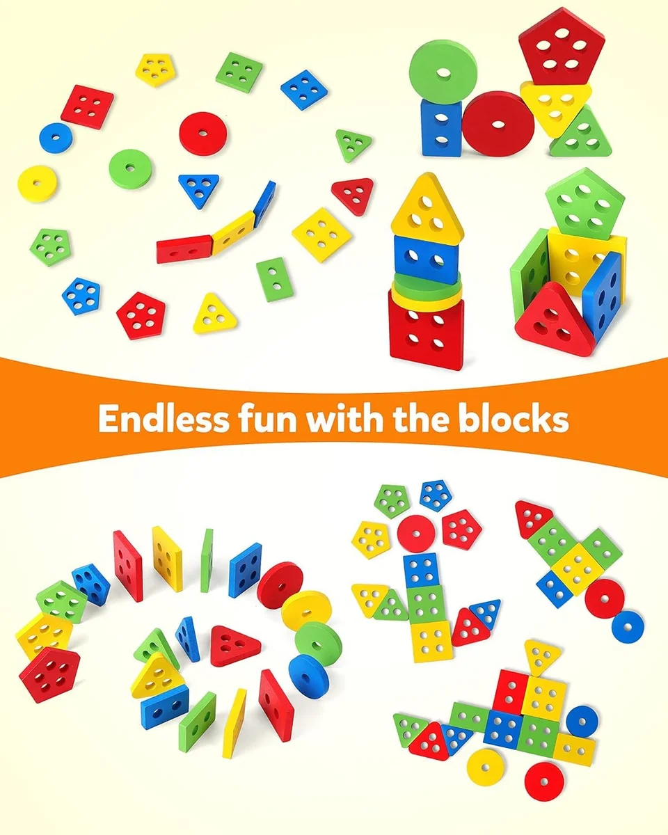 Toyly World™ Wooden Shape Sorting & Stacking Toy for Kids | Educational Peg Board Puzzle for Toddlers 8