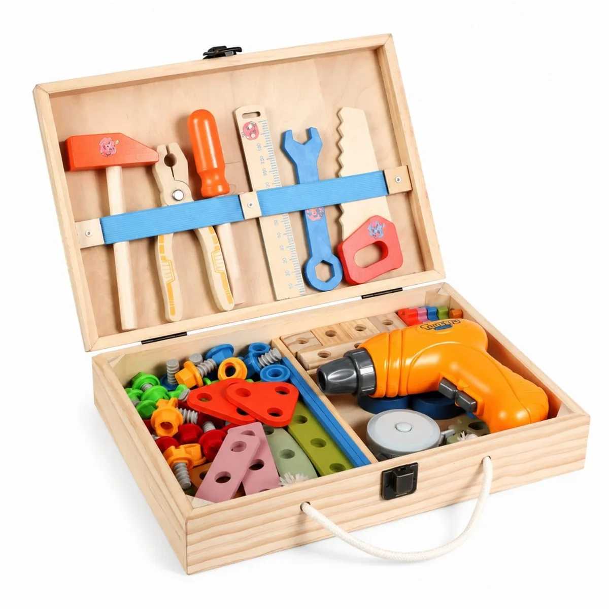Toyly World™ Wooden Tool Box Pretend Play Set for Kids | Educational DIY Tools with Carrying Case 4