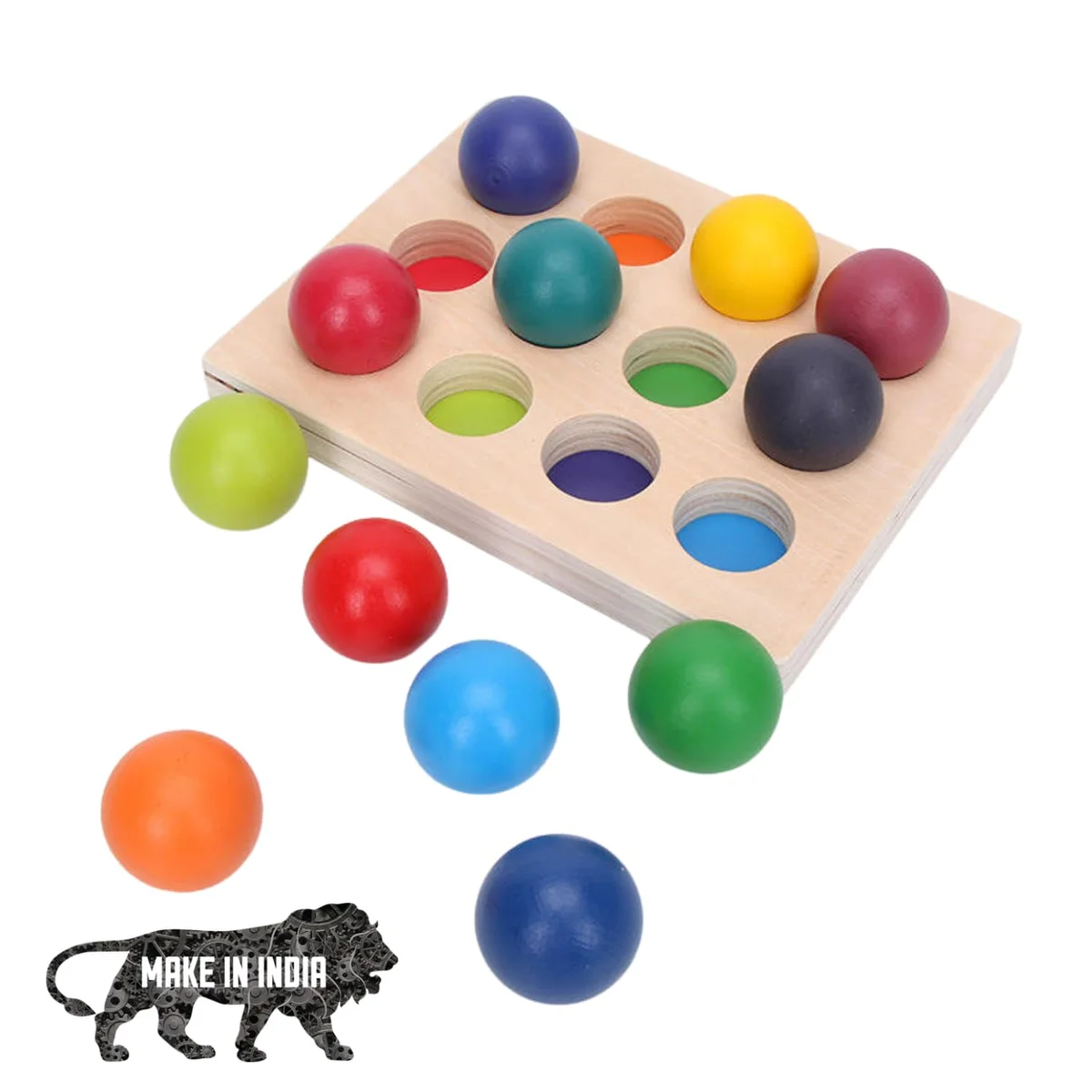 Toyly World™ Wooden Rainbow Ball Colour Sorting Toy for Kids | 12-Piece Montessori Learning Game 4