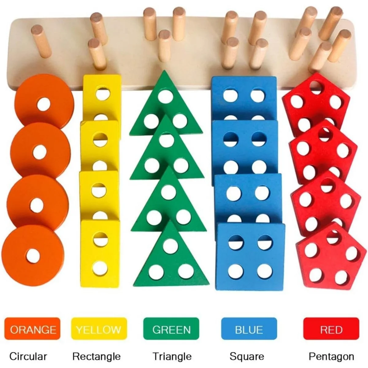 Toyly World™ Wooden Shape Sorting & Stacking Toy for Kids | Educational Peg Board Puzzle for Toddlers 5