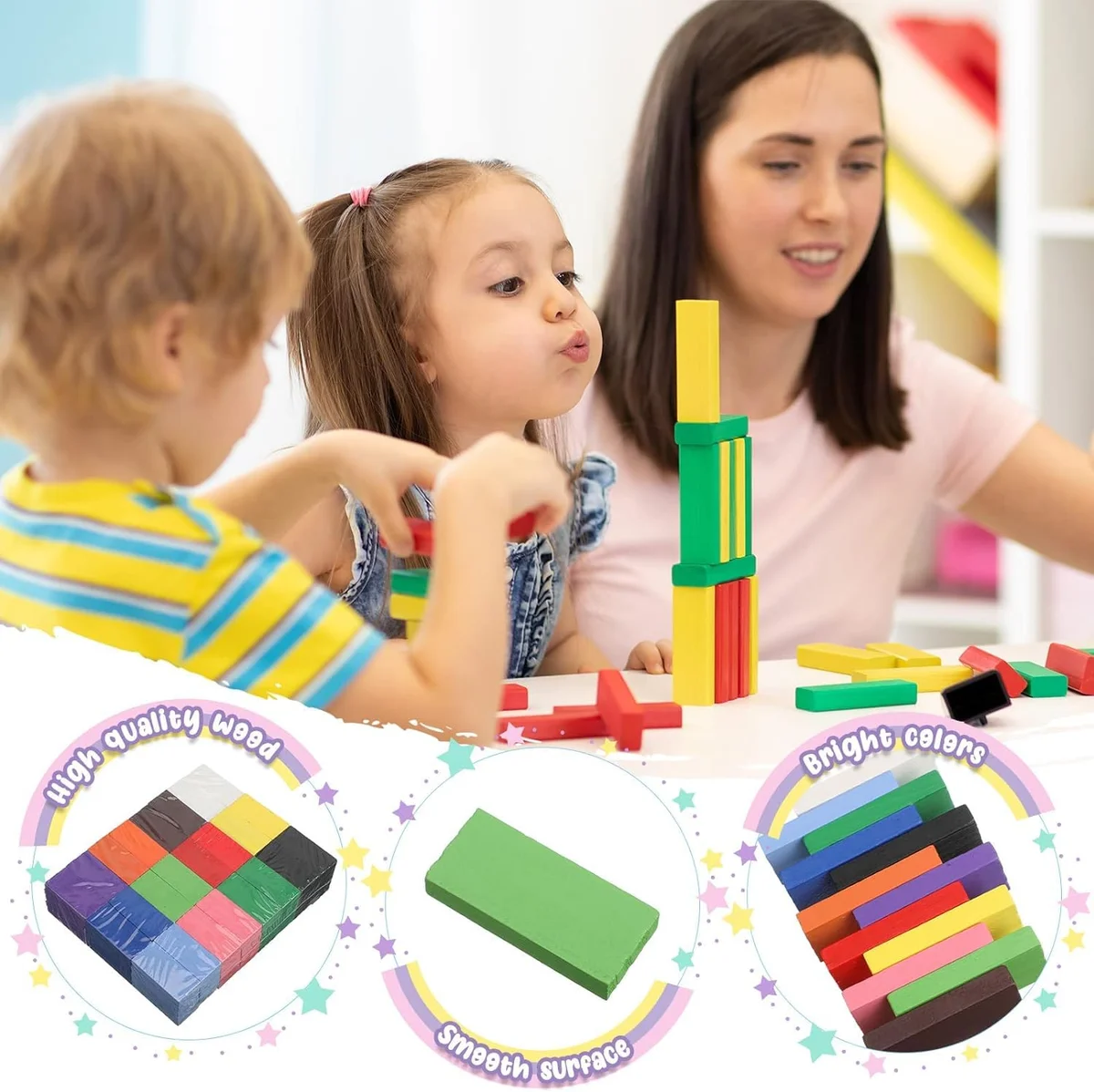 Toyly World™ 120 Pcs Colorful Wooden Domino Blocks Set for Kids | Building, Stacking & Racing Game 8
