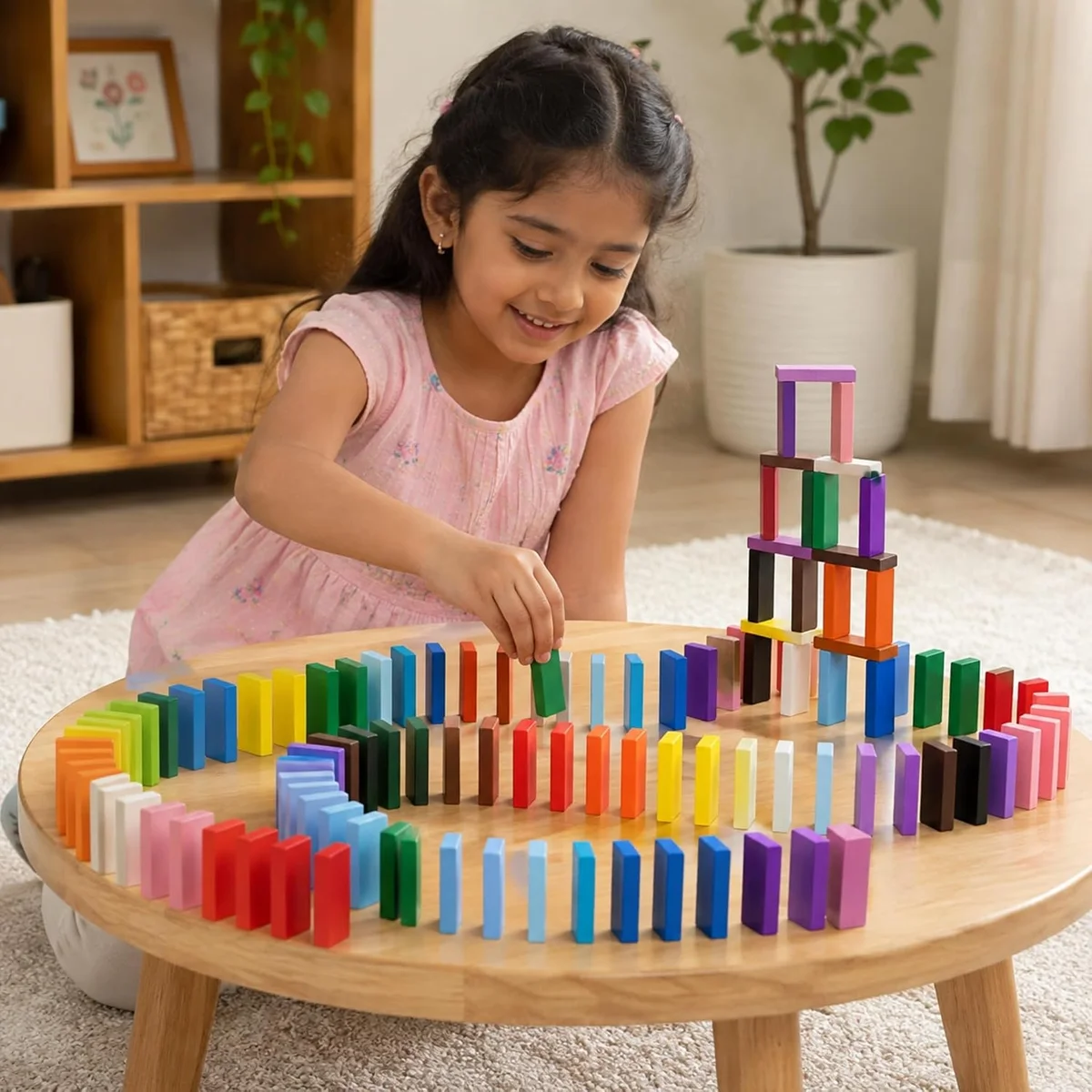 Wooden Domino Blocks Toy 120 Pieces | Montessori STEM Learning Toy | Color Recognition & Creative Building Blocks Game for Boys & Girls 3+ Years 5