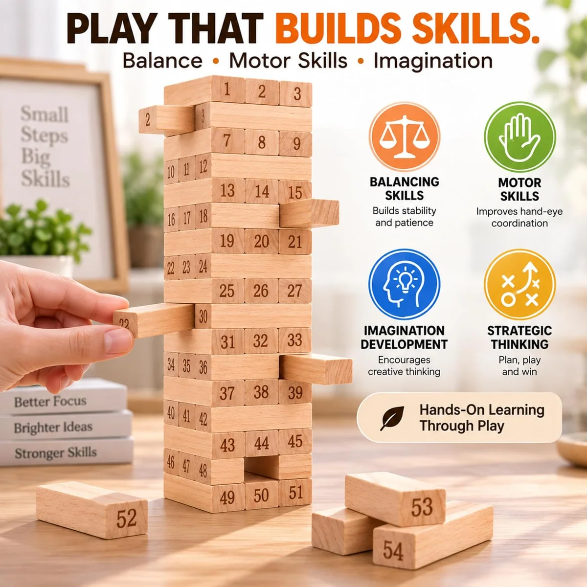 Toyly World™ Wooden Numbered Stacking Tower Game | Tumbling Blocks Balance Game for Kids & Family 4