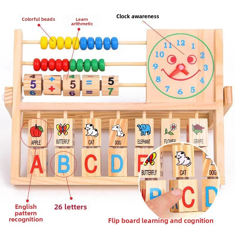 Toyly World™ Wooden 4-in-1 Educational Learning Frame for Kids | Abacus, Clock, Alphabet & Math Learning Toy 6