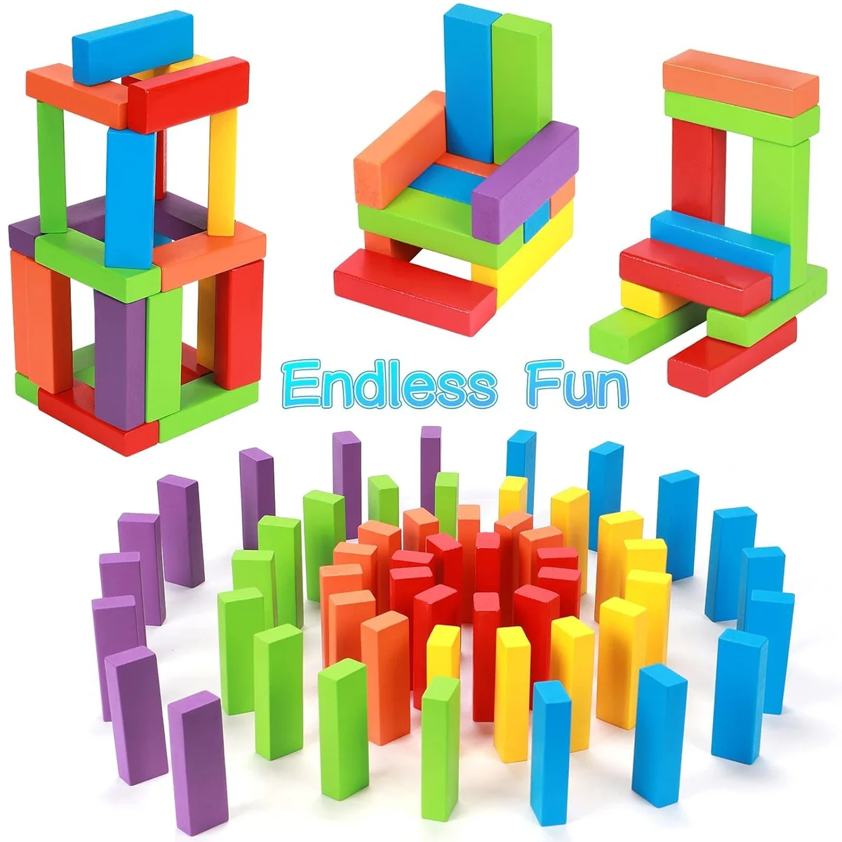 Toyly World™ Wooden Colour Stacking Tower Game for Kids & Adults | 54 Blocks | Colour & Balance Building Game 3