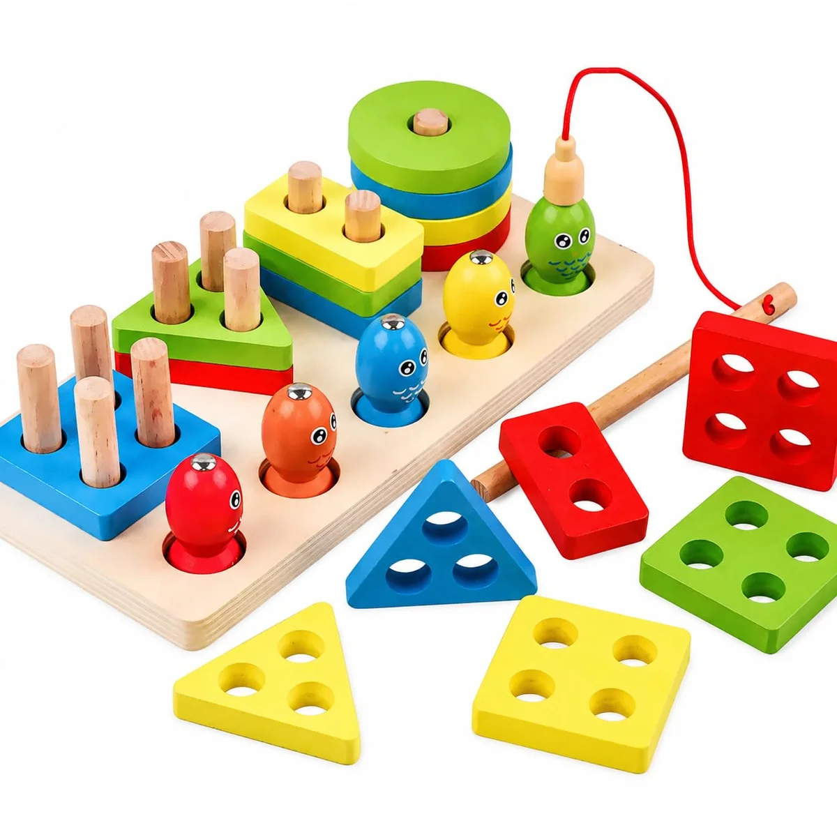 Toyly World™ Wooden Magnetic Fishing & Shape Sorting Toy for Kids | Montessori Educational Learning Game