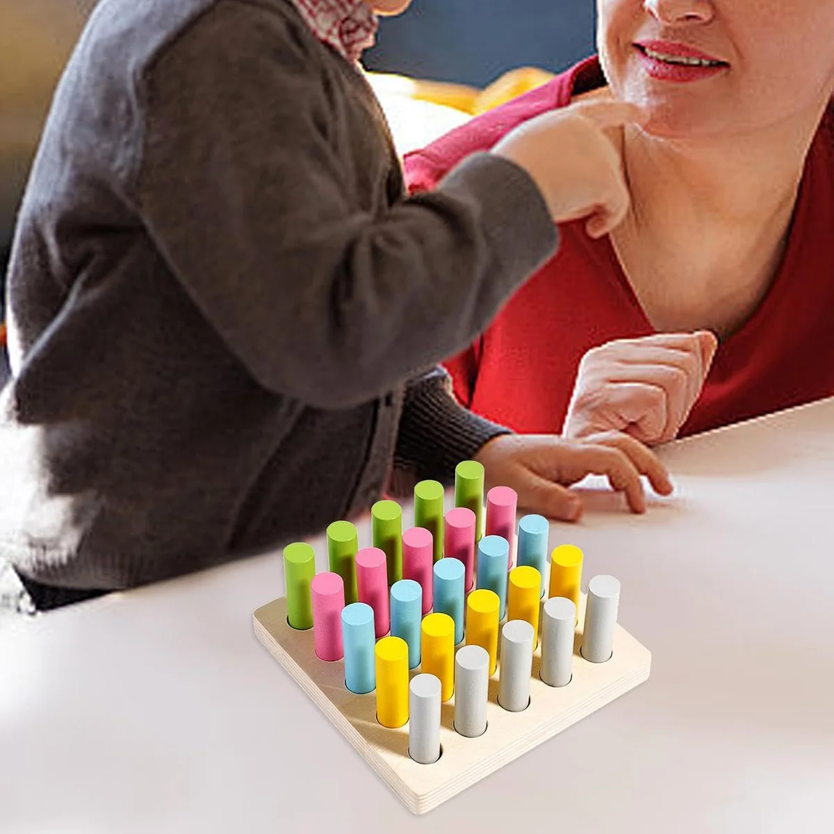 Toyly World™ Montessori Wooden Cylinder Blocks Colour Sorting & Fine Motor Skills Learning Toy for Kids 7