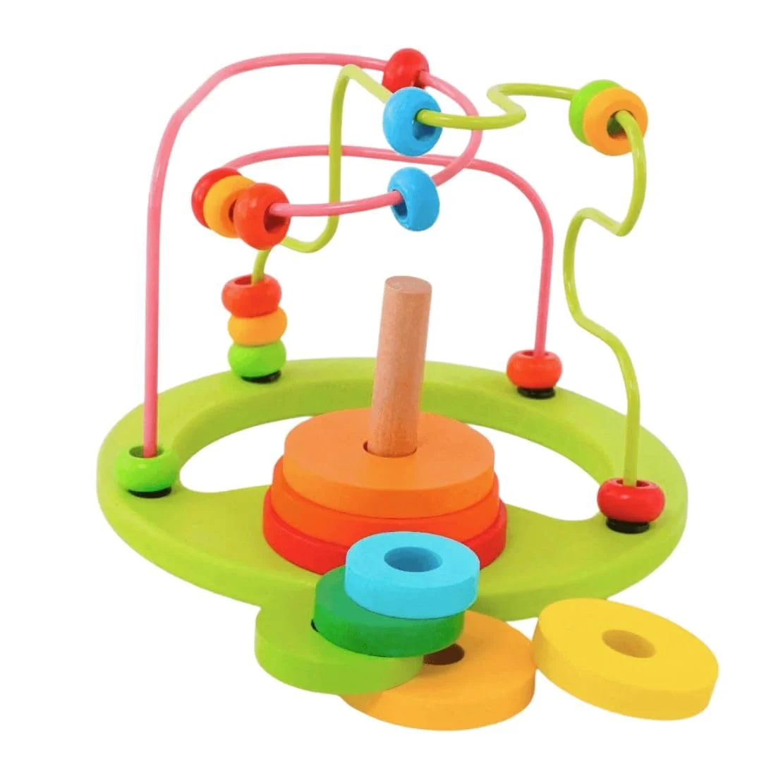 Toyly World™ Wooden Bead Maze & Rainbow Ring Stacker Toy for Toddlers 1+ | Montessori Fine Motor Skills Learning Toy 2