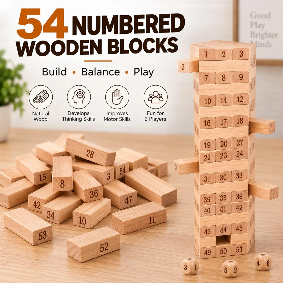 Toyly World™ Wooden Numbered Stacking Tower Game | Tumbling Blocks Balance Game for Kids & Family 3