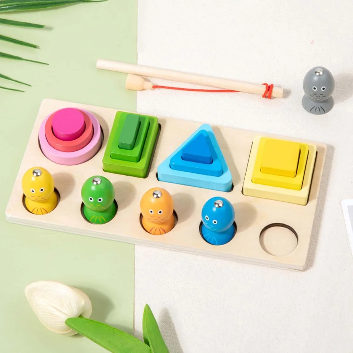 Toyly World™ 2-in-1 Wooden Colour Sorting & Magnetic Fishing Toy for Kids 3+ | Shape Matching & Pattern Learning Game 3