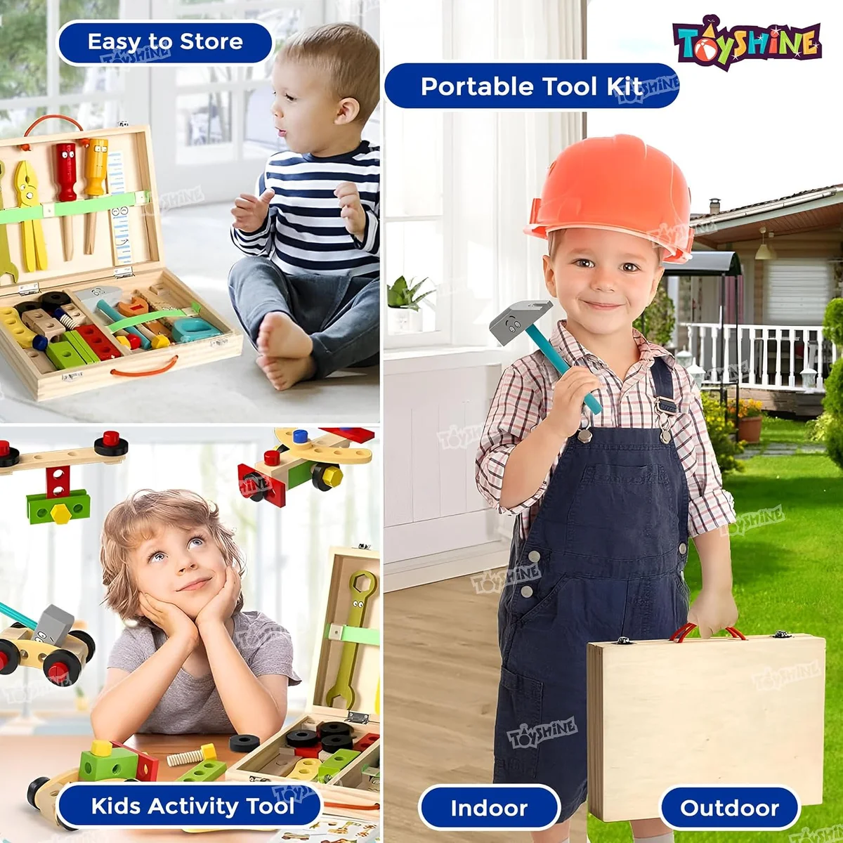 34 Pcs Wooden Tool Set Learning Educational Pretend Play Portable Construction Tools Kit Toy for Kids ,Montessori Stem Construction Toys for Boy Girl 3 + 5