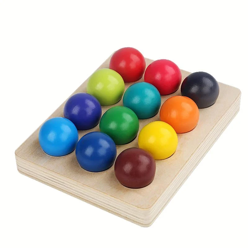 Toyly World™ Wooden Rainbow Ball Colour Sorting Toy for Kids | 12-Piece Montessori Learning Game 2