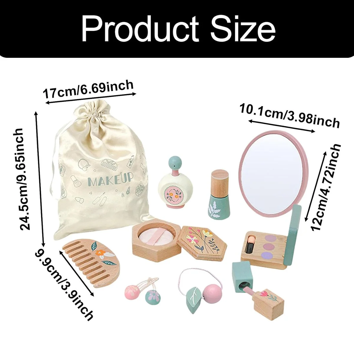 Toyly World™ Wooden Pretend Makeup Set for Kids 3+ | Montessori Beauty & Role Play Toy with Mirror, Comb & Accessories 10